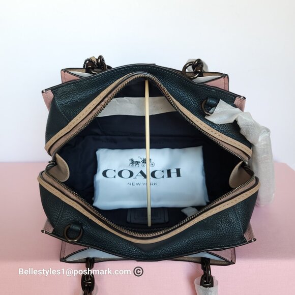 COACH Dreamer 27 In Colorblocked Pebbled Leather-Pine Green Aurora Multi ⭐ - Picture 12 of 16